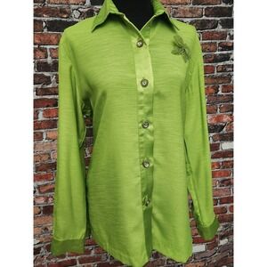 Vintage Neiman Marcus Ruth Norman S Duponi Silk‎ Look Green Blouse Top Shirt